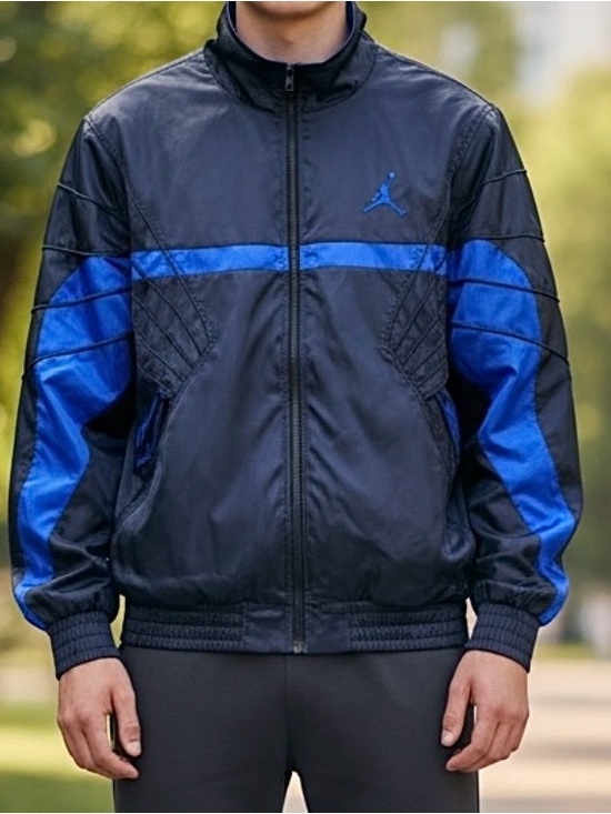 Nike Other - Nike Air Jordan AJ5 Track Jacket Blue & Black Satin Full-Zip Retro Style Sz XL